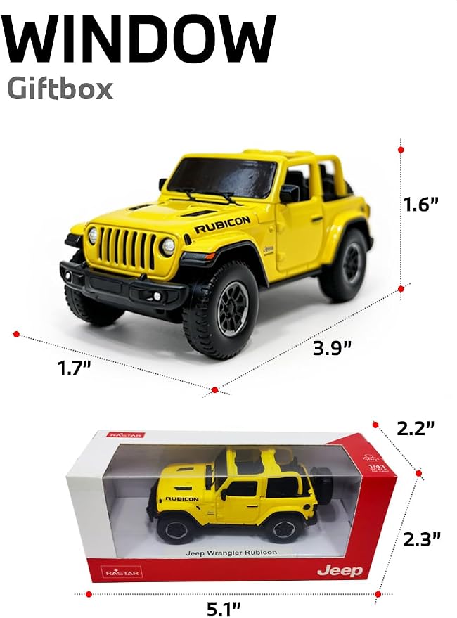 RASTAR 1/43 Diecast Model Car Jeep Wrangler Rubicon, Durable, 59000 | Officially Licensed, Ideal Gift, Zinc Alloy, Smooth Rolling Wheels, Great for Play & Display for Kids & Car Lovers Ages 3+