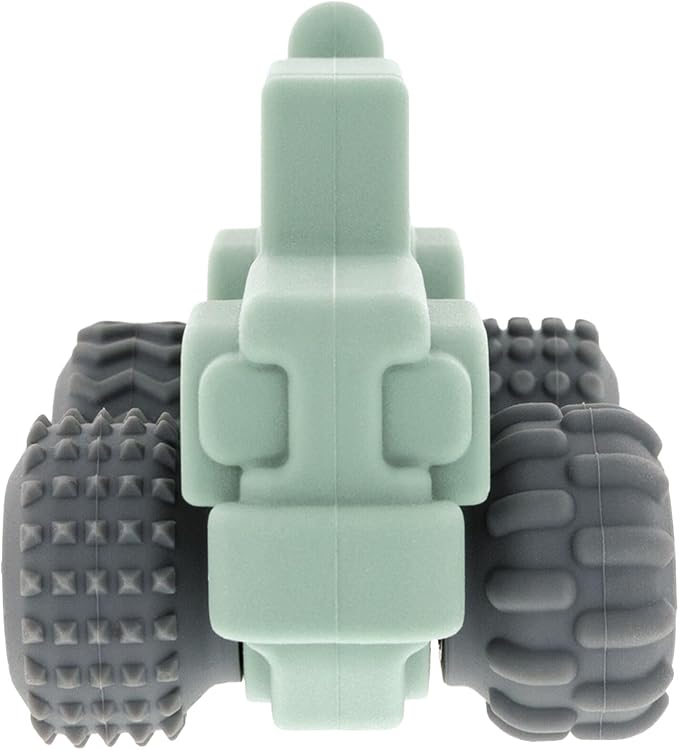 Nuby Silicone Teether Toy for Babies - Textured Teething Green Jeep Car with Moving Wheels - Soothes Sore Gums - Encourages Tactile Development and Hand-Eye Coordination - Ages 6+ Months