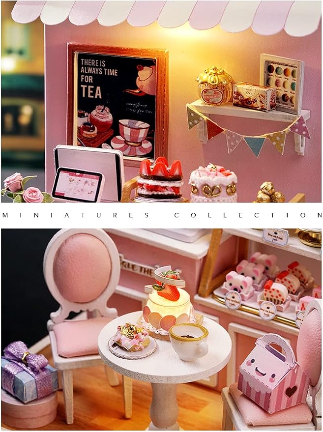 Kisoy Dollhouse Miniature with Furniture Kit, DIY 3D Wooden DIY House Kit with Dust Cover,Handmade Tiny House Toys for Teens Adults Gift(Sweet Talk)