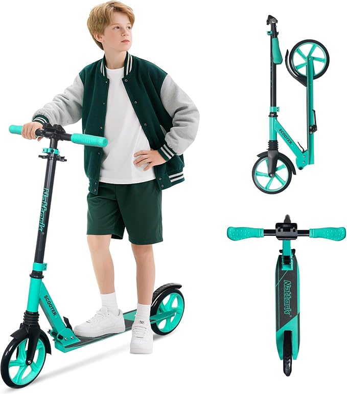 Nattork Kick Scooter for Kids 6+ Years Teens Adults - 220LB Weight Capacity, Front Shock Absorber and Adjustable Handlebar - Smooth Ride with 8" Sturdy Wheels, Ideal for Outdoor Sports