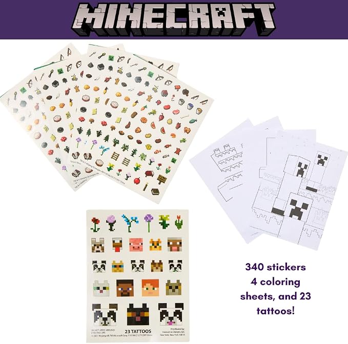 Innovative Designs Minecraft Kids Deluxe Activity Set with Carrying Tin, Coloring Sheets, Tattoos, Stickers, & Art Supplies