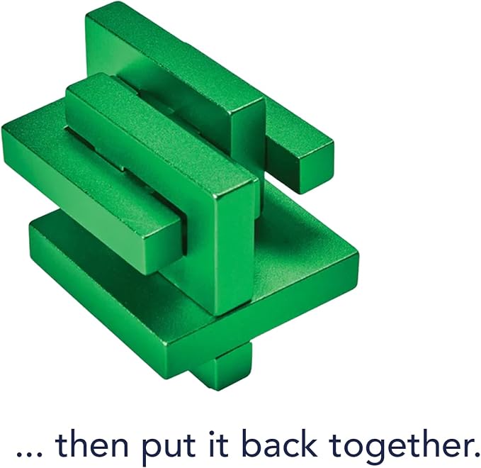 Bits and Pieces Metal Brain Teaser Puzzle - Green Hashtag Disentanglement Puzzle, 3D Assembly Puzzles for Adults