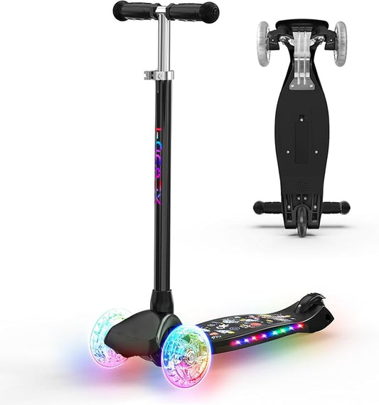 TONBUX Kids Scooter for Ages 3-8: 3-Wheel Kick Scooter with LED Light-Up Wheels & Deck, 7 Lighting Modes, 4 Adjustable Heights, Metal-Reinforced Deck, Lean-to-Steer Balance Training Toddler Scooter