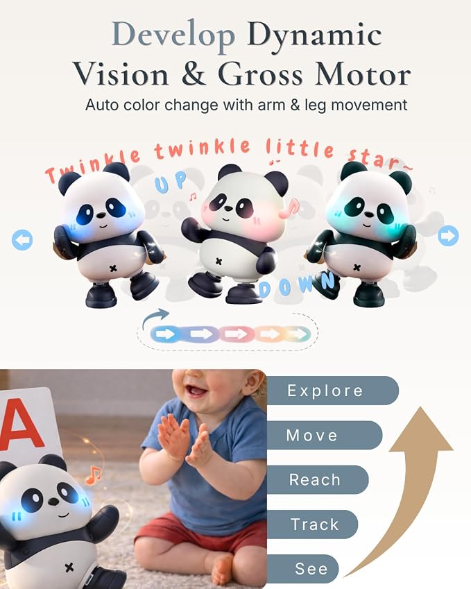 Cuddobaby Dancing Panda High Contrast Musical Toy| Independent Tummy Time 0-6M, Crawling Encourage 6-12M| Light-Up Changes, Hands-Free Flash Card Stand for Newborns, Infants, Drop-Proof