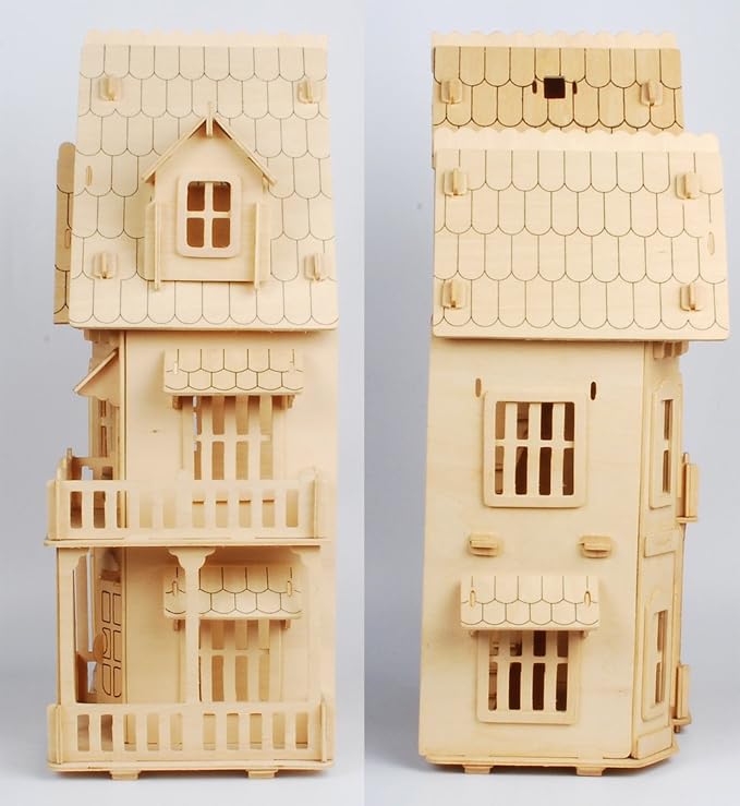 NWFashion 17" Wooden 6 Rooms DIY Kits 3D Puzzle for Christmas Party Halloween House (Gothic)