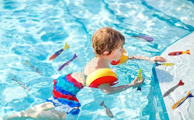 Haktoys Shark Dive Rings & Torpedo Pool Toys for Kids & Toddlers, Sinking Diving Toys for Swim Training, Underwater Pool Games with Fish Rings & Torpedoes, Summer Water Toys for Boys & Girls