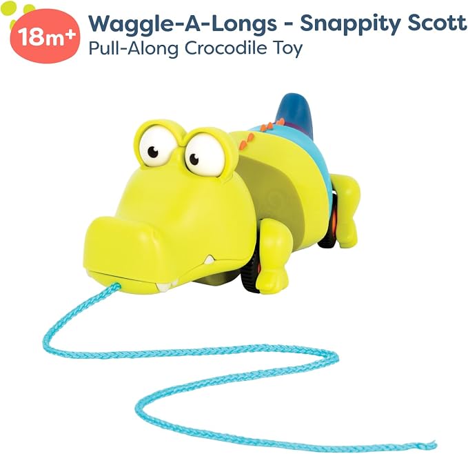 B. toys – Waggle-a-Longs – Pull Along Interactive Toy – Push or Pull Crocodile – Walking Toy with String for Toddlers, Kids, Snappity Scott – 18 Months