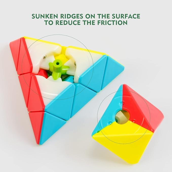 Pyraminx Speed Cube Stickerless with Stand & Tutorial – Easy-Turn Brain Teaser for Kids & Adults, STEM Educational Toy, Classroom, Office & Travel Fun