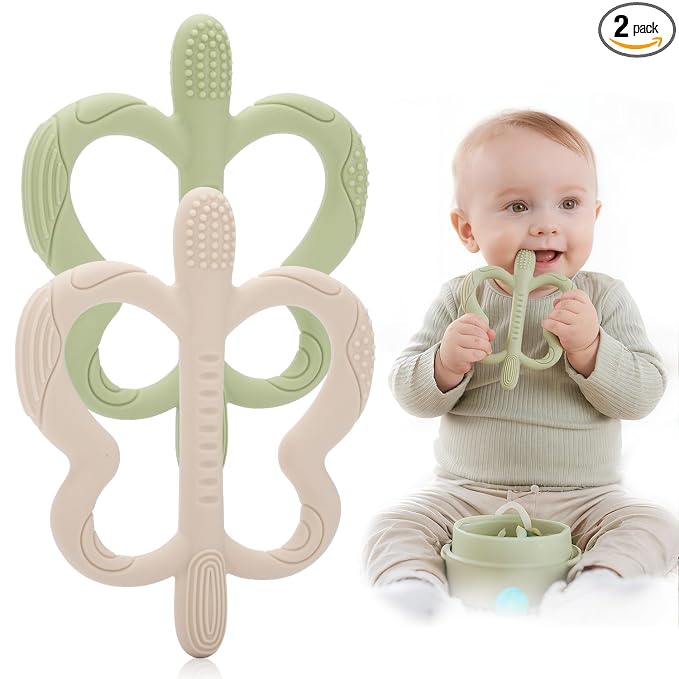 Baby Teether Toys for Babies 0-6 Months 2 Pack, Butterfly Silicone Baby Teething Toys for 6-12 Months, BPA-Free Sensory Chew Toy for Teething Relief, Soothes Sore Gums for Baby Boys & Girls