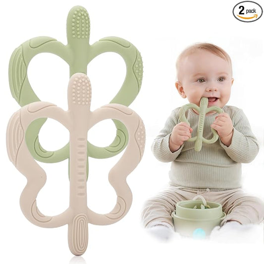 Baby Teether Toys for Babies 0-6 Months 2 Pack, Butterfly Silicone Baby Teething Toys for 6-12 Months, BPA-Free Sensory Chew Toy for Teething Relief, Soothes Sore Gums for Baby Boys & Girls