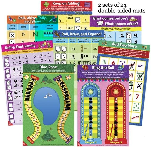 Really Good Stuff Math Mats Dice Games - 12 Mats
