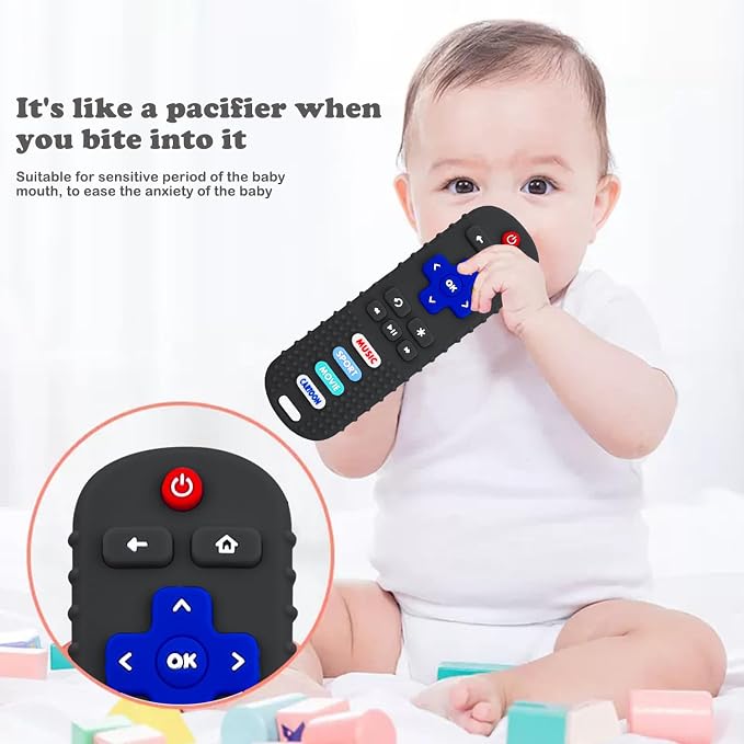 3 Pack Silicone Teething Toys - Teething Remote Control for Baby, BPA Free Baby Chew Toys & Easy to Hold Teether for Babies 6-12 Months, Perfect Birthday and Easter Gifts for Babies