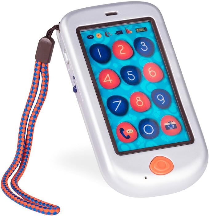 B. toys – Hi Phone – Silver – Pretend Play Smartphone – Interactive Kids' Cellphone – Sounds & Songs – Toy Phone for Toddlers – 18+ Months