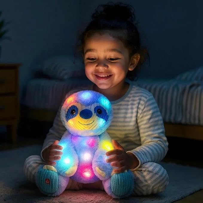 Light-up Plush Blue Sloth LED Stuffed Animal Birthday Christmas Plushies Toy Gifts for Kids Toddler Girls, 10.5"
