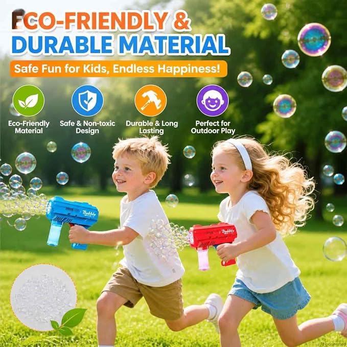 2 Pack LED Bubble Gun for Kids, Automatic Bubble Blower with 2 Refill Solutions, Leak-Proof Bubble Blaster Toy for Toddlers, Outdoor & Indoor Play, Ideal Easter & Birthday Gifts for Boys Girls Age 3-8