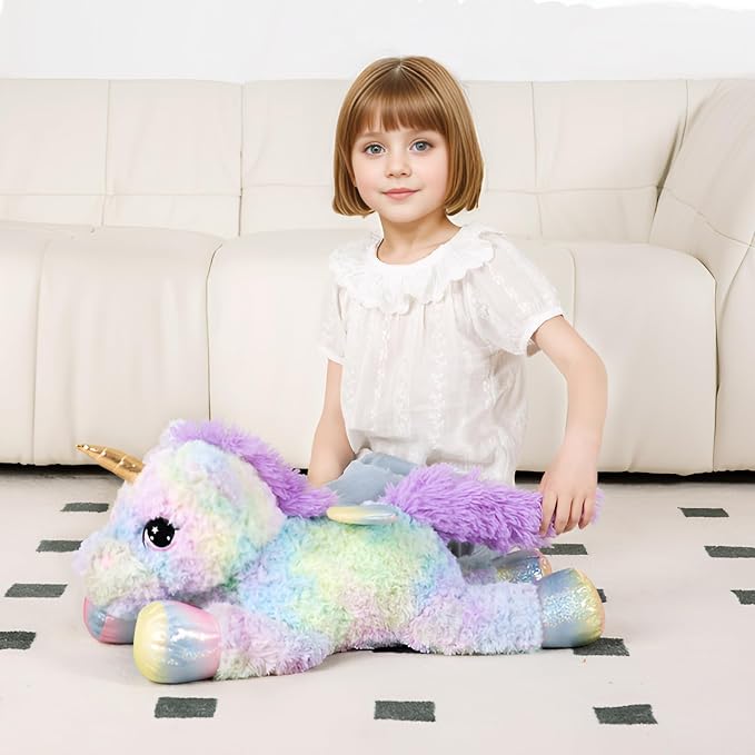 FFxiong 24 Inch Rose Rainbow Colors Unicorn Stuffed Animal Plush Toy with Wings Soft Cute Large Unicorn Plushies Animals Pillow Gift for Children Boy Girl Kids Valentine Birthday Decorations