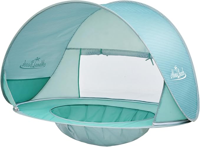 Monobeach Baby Beach Tent with Pool: Green Pop Up Sun Shade Tent for Toddler, UV Protection Portable Outdoor Shelter, Foldable Camping Canopy for Beach, Backyard & Travel