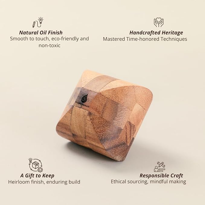 Ascher: 3D Wooden Puzzle Brain Teaser for Adults – Handcrafted Interlocking Logic Game – Unique STEM Gift & Desk Decor – Challenging Mental Puzzle by SiamMandalay