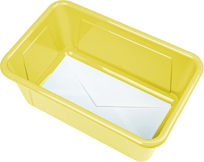 Storex Small Cubby Bins – Plastic Storage Containers for Classroom with Non-Snap Lid, 12.2 x 7.8 x 5.1 inches, Yellow, 5-Pack (62410A05C)