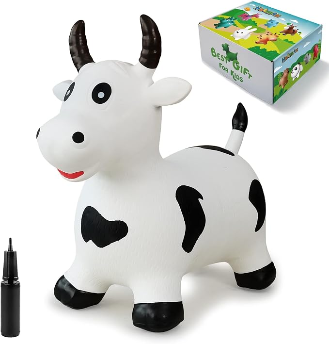 HotMax Bouncy Cow Hopping Horse Toys, Inflatable Bouncing Animal Hopper for Toddlers or Kids, Ride on Jumping Farm Toys for Boy or Girl Birthday Gift 2 3 4 Year Old (White Cow)