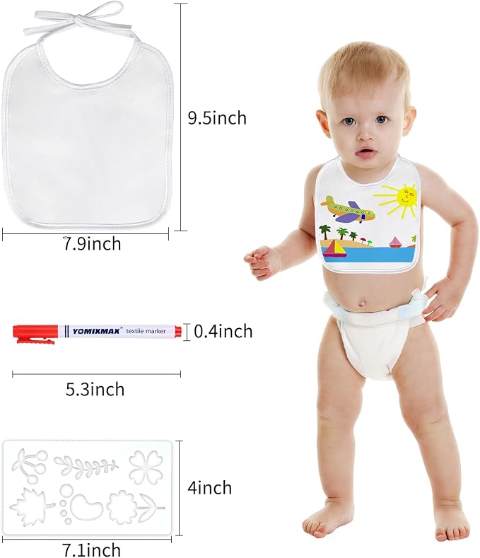 GOLDGE Dazzle at Baby Showers with a 44-piece DIY Bib Decorating Kit. 24 Bibs, 6 Stencils, 14 Markers. Perfect Gender Reveal Party Gift!, Medium, White