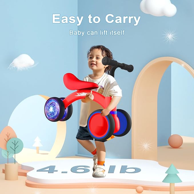 Gamfeiny Colorful Lighting Baby Balance Bike Toys for 1 Year Old Boy Girl Gifts, 10-36 Month Toddler Balance Bike, No Pedal 4 Silence Wheels & Soft Seat First Riding on Toys, 1st Birthday Gifts