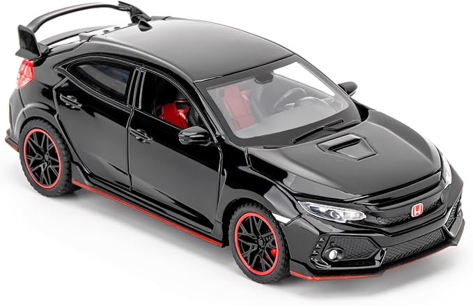 1:32 Scale Civic Type R Model Car，Toy Vehicle with Sound & Light, Pull Back Function & Openable Doors - Premium Diecast Collectible with Realistic Details Black