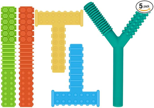 ERKOON 5 Pack Sensory Chew Toys for Autistic Children, Silicone Chewy Tubes Teething Tubes for Autism, ADHD, SPD, Chewies with Special Needs, Oral Motor Chewy Tool for Sensory Kids