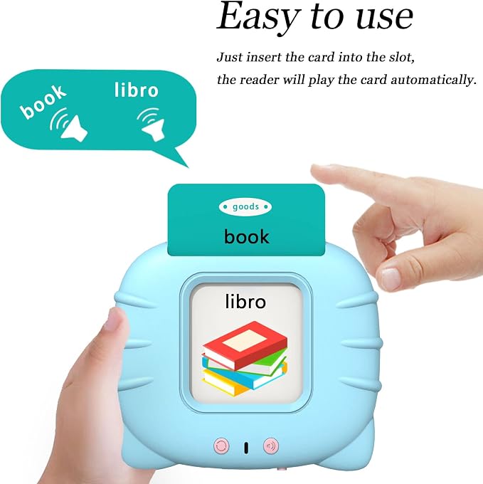 Startcan Spanish & English Talking Flash Cards for Toddlers 1 2 3 4 5 6, Audible Toys for Kids to Learn Spanish - 258 Cards and 516 Words(Blue)