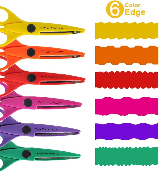 UCEC Decorative Edge Craft Scissors for Kids, Adults, Scrapbooking | 6 Colors Edge Designs, 6.2 Inch Length, 2.5 Inch Blades, Edger Scissors with Comfort Grip for School Projects, Card Making