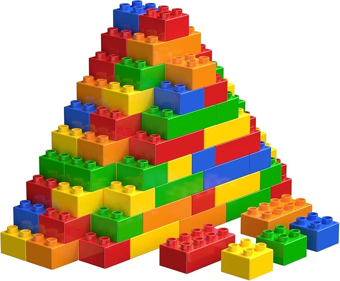 70 Pcs Jumbo Building Blocks for Toddlers (35 Square & 35 Rectangle Bricks) | Compatible Big Construction Bricks in 5 Colors | Kids Ages 3+ STEM Toy