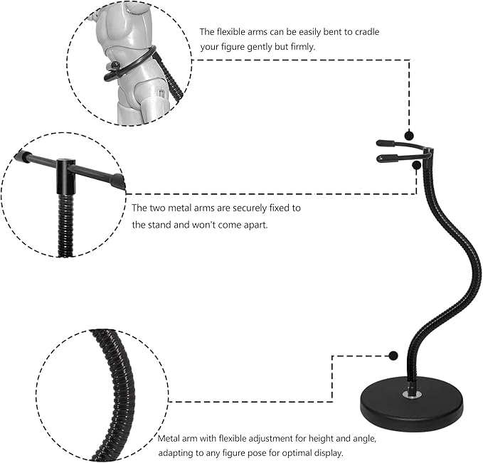 Action Figure Stand with Magnetic Base –Stop Motion Rig with Adjustable Dual-Arm Clip for 6''-7'' Figures – Action Figure Display Holder Stand Base Compatible with HG RG SD SHF Gundam 1/144 Toy