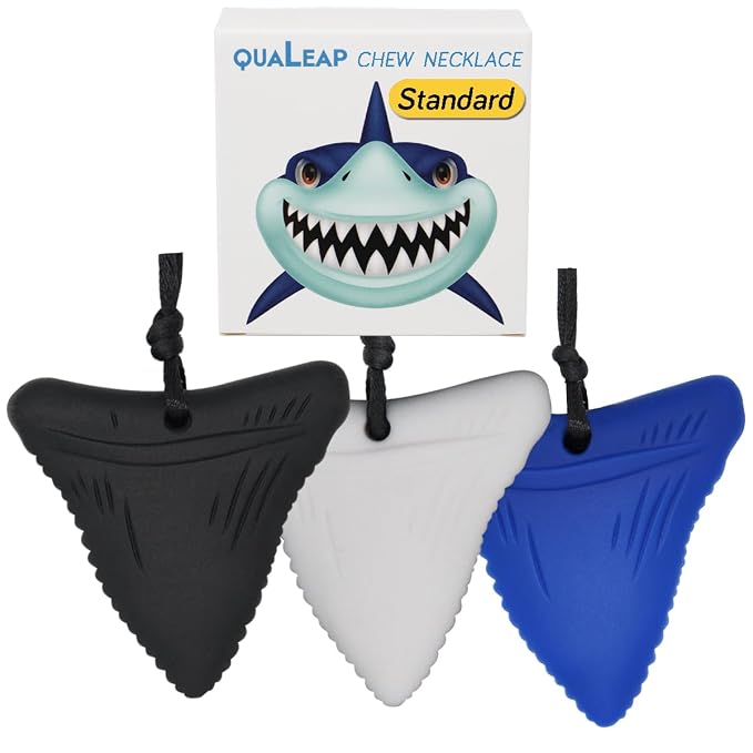 Shark Tooth Chew Necklace for Kids - Chewing Teething Necklace Teether Necklace Chew Toys Teething Toys - Chewing, Autism Sensory Teether Toy (Standard - Normal Chewer)
