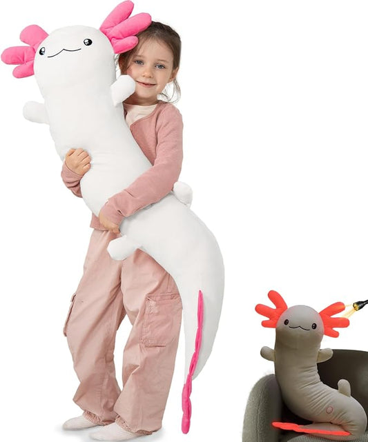 MaoGoLan Giant Axolotl Plush Pillow, Big Axolotl Plush Stuffed Animal Toy for Kid Girl Boy, Jumbo Stuffed Salamander Body Pillow Glow in The Dark, Birthday Day Gift Baby Shower Party Decor, White
