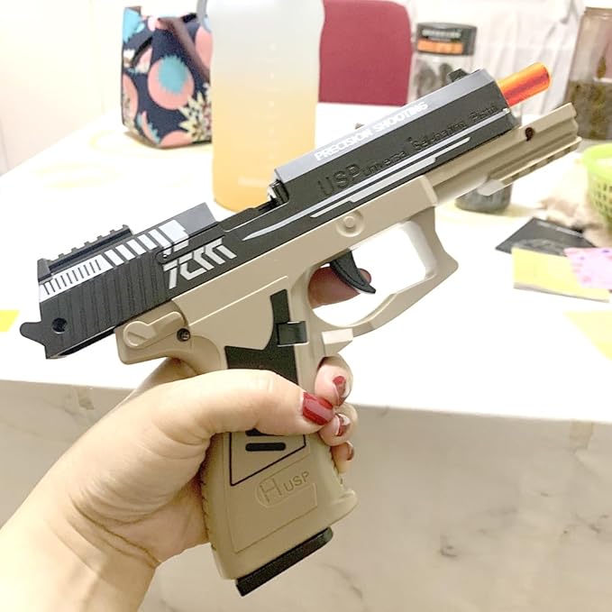 Dreamplay Shell Ejecting Toy Gun, Automatic Pull Back Action Shooting Games Education Model Toy for Kids Gifts