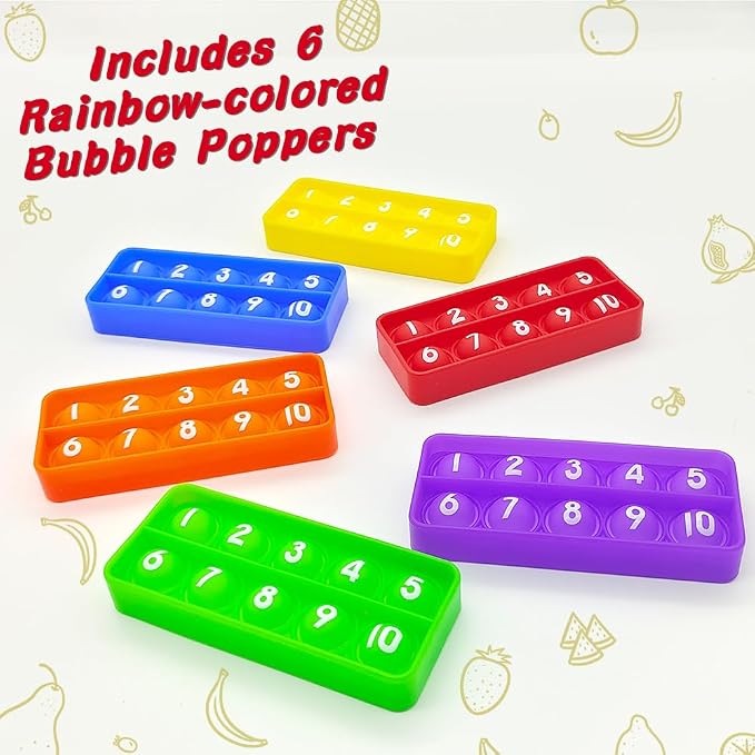 Ten Frame Pop Board, Fidgets for Classroom, Quiet Sensory Toys Bubble Poppers, Pop for Counting Math, Focus Tools for Kids, Montessori Educational Toy Gift for Kindergarten (Set of 6)