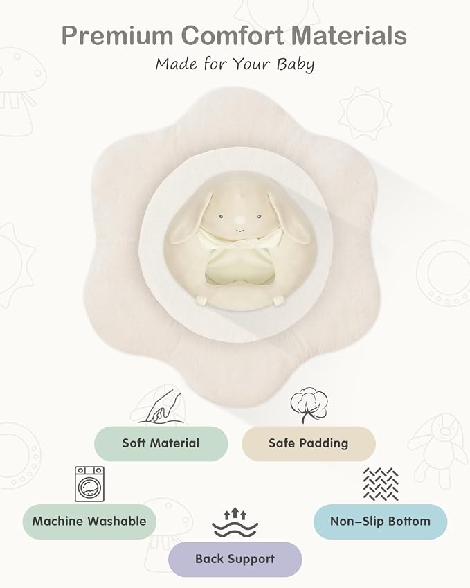 3-in-1 Baby Play Mat & Baby Seats for Infants for Sitting Up, Tummy Time Gym Activity Mat with 5 Detachable Toys, for Babies 0-6-12-18 Months, Newborn Babies Shower Gifts(Beige)