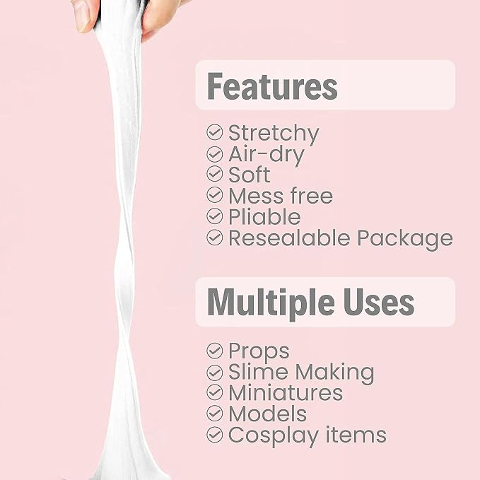 BOHS White Foam Clay,3pcs 3.3 Lbs - Squishy,Soft, Air Dry -for School Project,Cosplay Mask, Slime Addition Supplies