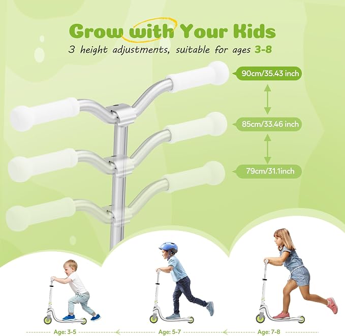 Tonbux Scooter for Kids with Light-Up Wheels & Deck, Adjustable Heights 2 Wheel Kids Scooters for Kids 5-7, Toddler Scooters with 4 Lighting Modes Deck