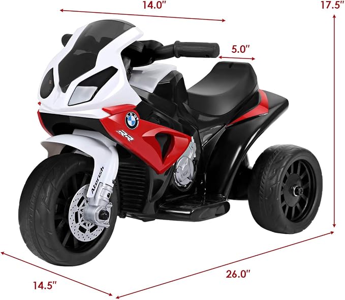 Costzon Kids Electric Ride on Motorcycle, Licensed BMW 6V Battery Powered Toy w/Headlights &Music, Pedal, 3 Wheels for Children Boys & Girls (Dark Red)