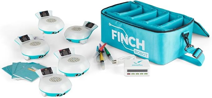 BirdBrain Technologies Finch Robot Starter Flock I Classroom Coding | Powered by micro:bit, Teach Python and 8 Coding Languages, Robotics for kids ages 5 to 100, STEM learning