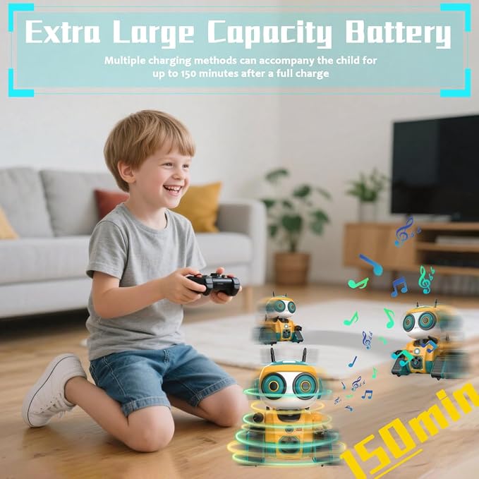 BYTEWAR Robot Toys, Rechargeable Remote Control Robot, with Intelligent Programming Function, Gesture Sensing, Auto-Demo,Music and Dance,Children's Birthday Gift(Yellow)