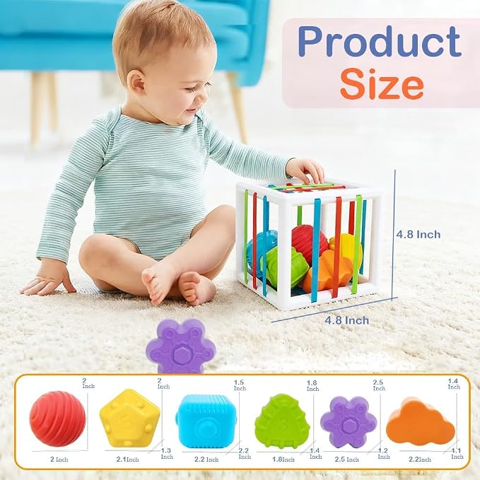 Baby Montessori Toys for 1 Year Old Boys Girls Gift, Multi Sensory Blocks Shape Sorter for Toddlers 1-3, Learning Educational Activity Cube, 1st Birthday for 6 12 18 Months