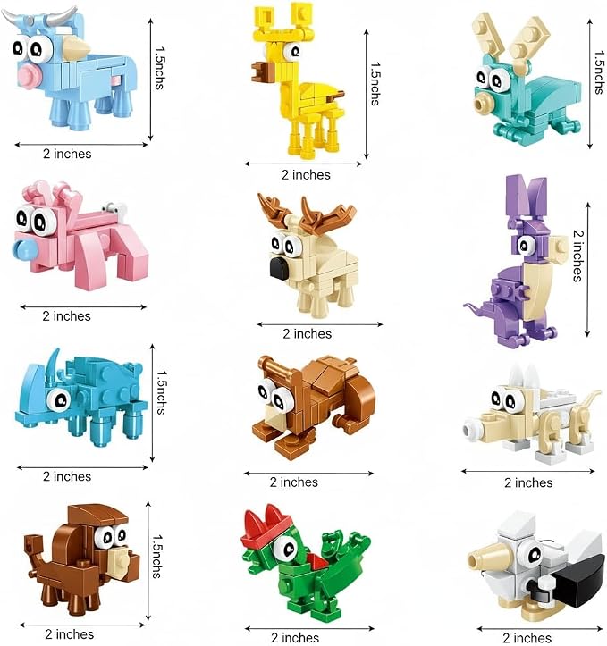 BRICHBROW 24 Pack Mini Animal Building Blocks - STEM Party Favors for Kids Ages 6-12, Educational Building Toys for Birthday Gifts, Classroom Prizes, Goodie Bag Stuffers & Stocking Fillers