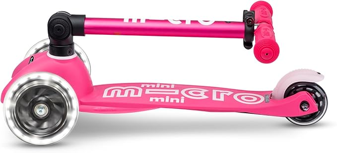 Micro Kickboard | Mini Foldable LED Kids Scooter for Ages 2-5 | Children up to 110 lbs | 3 Wheel Lean-to-Steer Design | Adjustable T Bar | Smooth Ride, Motion-Activated PU LED Wheels | Swiss Design