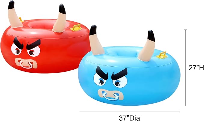 Banzai: Bump ‘N Bull Battle Set - Red & Blue, 2 Inflatable Body Bumper Toys, 37" Animal Ring Boppers, Bouncer Grip Handles, Outdoor Game Play, Kids 4+