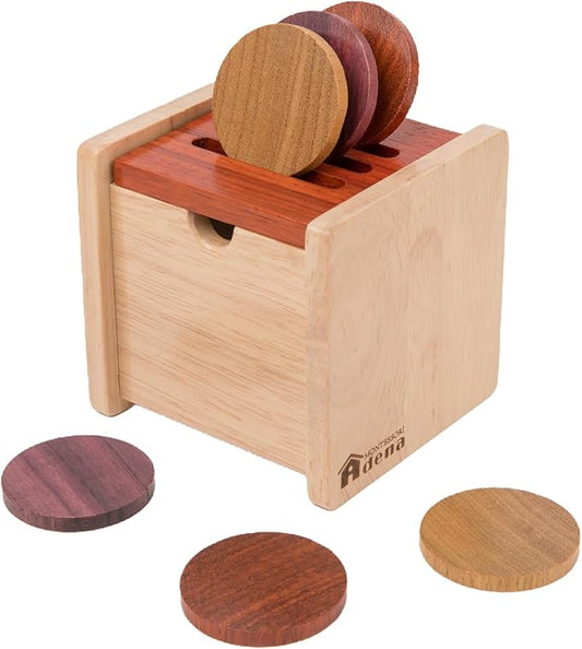 Adena Montessori Coin Box -Natural Wood Object Permanence Box Toy for 1-Year-Old Babies, Wooden Montessori Developmental Toy for 6-12 Month Infants, Early Learning Gift for Kids