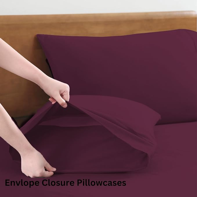 LANE LINEN King Sheets 100% Organic Cotton 4pc Percale Soft - Windsor Wine | King Sheet Set, Pure Long-Staple Organic Cotton - For Master Bedrooms, Naturally Cooling & Lightweight, Great For Gifting