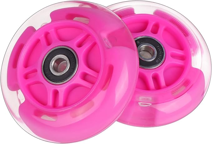 2-Pack Rear 80mm Colorful Flashing 3-Wheeled Kid Scooter Replacement Wheels for Kid Push Kick Scooter (Pink)