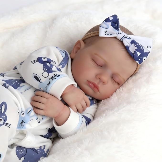 DAYOFFKIDS18Inch Sleeping Reborn Baby Doll, Realistic Newborn Baby Doll with Vinyl Body, Handmade Lifelike Washable Body Features, for Kids Ages 3+ (LouLouWhite)
